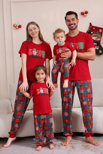 Conjuntos de pijamas familiares rojos Feliz Navidad